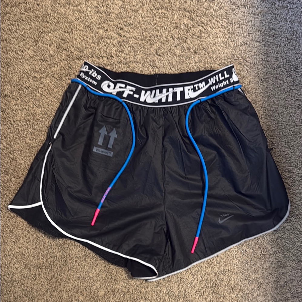 Off-White Black Shorts With Blue And Pink Details. Size Small